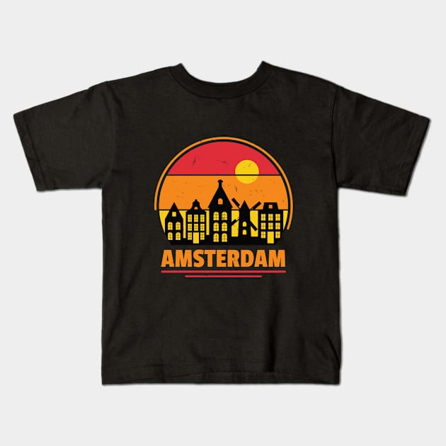 Amsterdam Skyline Retro Style Kids T-Shirt by ZnShirt